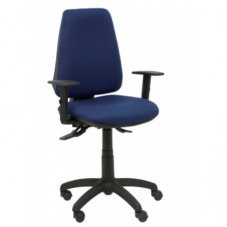 Silla Alocén malla negra asiento similpiel azul marino brazos regulables cabecero fijo